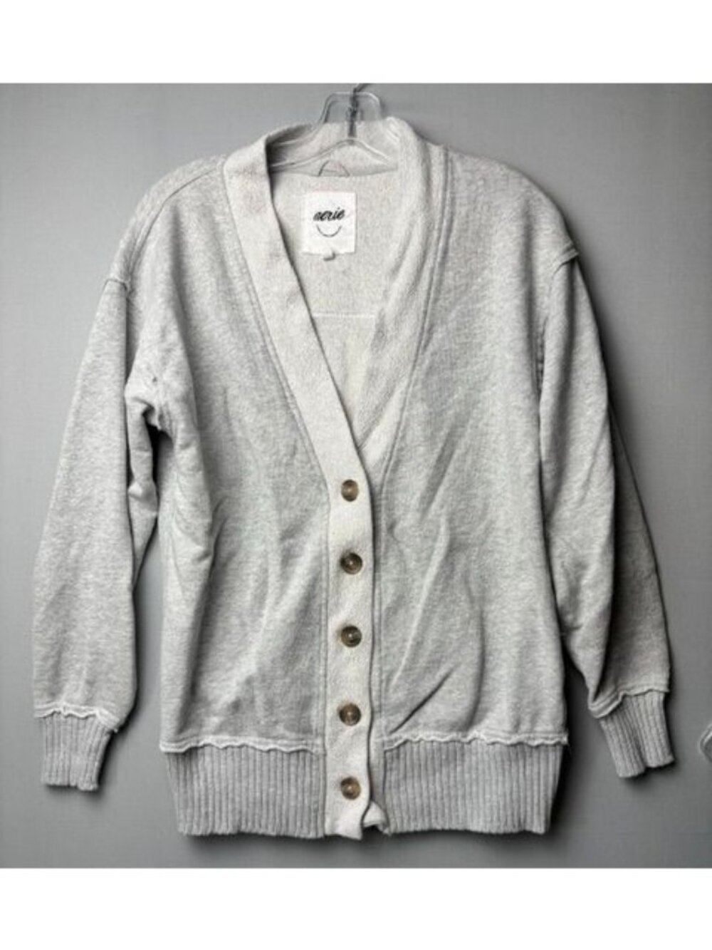 Aerie XXS Gray oversized Button Front Cardigan Sweatshirt Coastal Cozy Slouchy